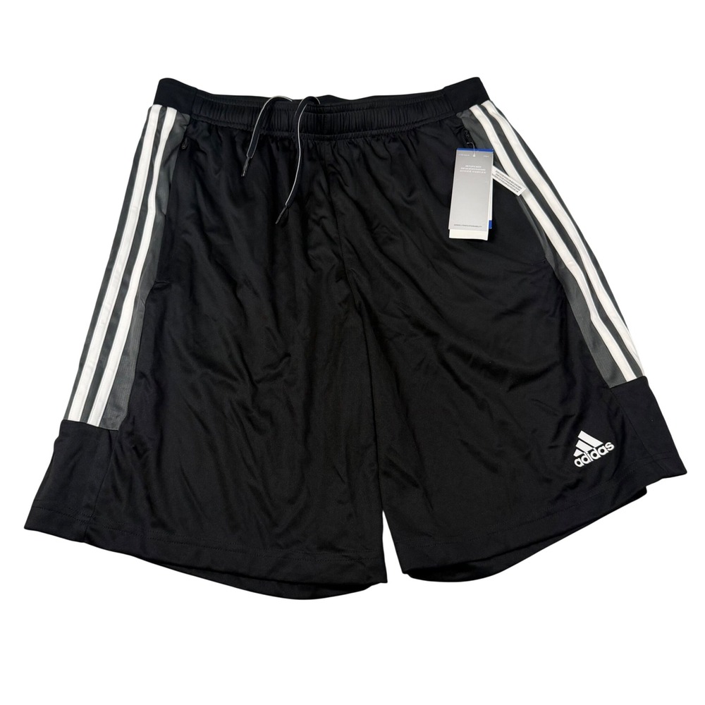 Adidas Mens Aeroready Athletic Shorts Black White Stripes Zipper Pockets Large